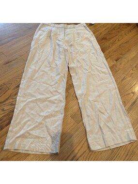 Old Navy Womens Tan Medium Petite Wide Leg Extra High Rise Trouser Pants Linen B